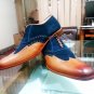 Handmade Men Navy Brown Shoes, Oxford Formal Dress Suede Leather Shoes Wing Tip