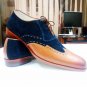 Handmade Men Navy Brown Shoes, Oxford Formal Dress Suede Leather Shoes Wing Tip