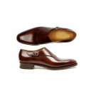 Handmade Monk Leather Shoes, Men Burgundy Formal Dress Trendy Single Strap Shoes