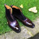 Handmade Brown Black Leather Ankle Boots, Cap Toe Casual Brogue Boot, Men Boots