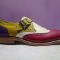 Monk Leather Shoes red yellow white Wing Toe Brogue Shoes Formal Shoes Handmade