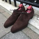 Oxford Suede Leather Shoes, Brown Wing Toe Brogue Shoes Formal Shoes Handmade