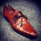 Alligator Leather shoes, Brown Shoe, Dress Shoe, Handmade alligator Texture Shoe