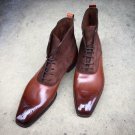 Handmade Men Ankle Boot Brown Tan Suede & Leather Shoes Dress Formal Denim Boot