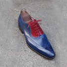 Men's Wingtip Shoes, Oxford Blue Burgundy Shoes, Handmade Dress Formal Shoes