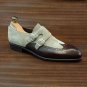 Men's Monk Shoes, Brown Gray Shoes, Handmade Dress Shoes, Men Leather Shoe