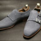 Handmade Double Monk Suede Shoes Dress Formal Casual Fashion shoes Jeans Shoes