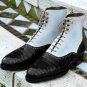 Alligator Black White Boots, Lace Up Boots, Ankle Boots, Formal jean Dress Boot
