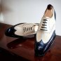 Handmade Men Oxford Wing Tip Shoes, White Black Leather Formal Tuxedo Shoes