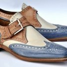 Men's Classic Mink Shoes, Unique Tan Blue Leather Shoes, Handmaid Brogues