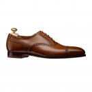 Semi Brogue Oxford Calf Tanned Leather Shoes Men's Handmade Leather Formal Shoes