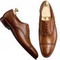 Semi Brogue Oxford Calf Tanned Leather Shoes Men's Handmade Leather Formal Shoes