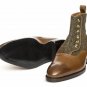 Handmade Two Tone Tweed Buttons Boots, Men Fashion Brown Leather Tweed Boots