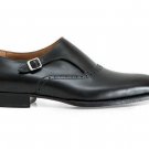 Men Customized Handmade Black Color Single Strap Buckle Leather Monk Shoes New