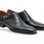 Men Customized Handmade Black Color Single Strap Buckle Leather Monk Shoes New