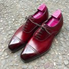 Handmade Burgundy Oxford Leather Shoes, Cap Toe Tuxedo Dress Shoes Formal Shoes