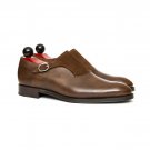 Men's Monk Shoes, Handmade Buckle Leather Shoes, Brown Formal wedding Shoes