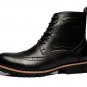 Handmade Black Ankle High Wing Tip Leather Sole Ankle High Boot Men Casual Boots