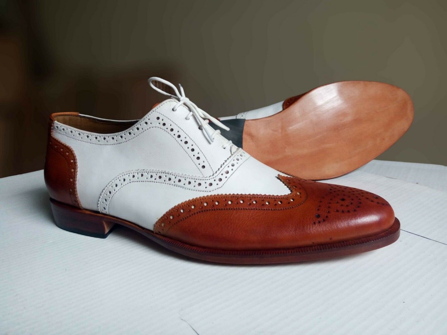 Oxfords Shoes, Spectator wingtip Brown Shoes, Men's Handmade Leather ...