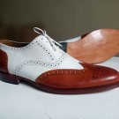 Oxfords Shoes, Spectator wingtip Brown Shoes, Men's Handmade Leather Dress Shoes