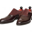 Bespoke Maroon Monk Leather Shoes Two Tone  Stylish Formal Shoes Tuxedo Shoes