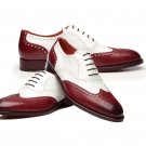 Men's Luxury Shoes, Wing Tip Shoes, Brogue Toe Shoes, Burgundy White Shoes,