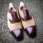 Handmade Men's Beige Brown Cap Toe Shoes Suede Leather Sole Dress Formal For Men