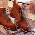 Handmade Ankle Brown Boots, Men Cap Toe Style Suede Leather Formal Dress Boots
