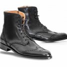 Handmade Wing Toe Boots, Men's Leather Boot, Black Ankle High Casual Jeans Boot