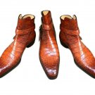 Men's Alligator Jodhpurs Boots, Tan Brown Crocodile Texture Boot, Handmade Boots