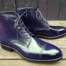 Handmade Half Long Boots, Navy Blue Fashion Cap Toe Designer Leather Men Boot