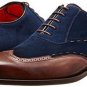 Mens Wingtip Shoes, Tan Navy Blue Suede Leather Shoes, Oxford Leather Shoes