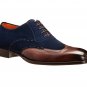 Mens Wingtip Shoes, Tan Navy Blue Suede Leather Shoes, Oxford Leather Shoes
