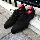 Oxford Suede Leather Shoes, Black Wing Toe Brogue Shoes Formal Shoes Handmade