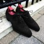 Oxford Suede Leather Shoes, Black Wing Toe Brogue Shoes Formal Shoes Handmade