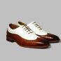 Oxford Wing Tip Shoes, Dress Formal Brown White Shoes, Men Office Leather Shoes