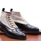 Handmade Men Classic Black Button Top Leather Boots Dress Casual Leather Jeans