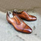 Handmade Brown Half Brogue Leather Shoes, Men Formal Cap Toe Dress Tuxedo Shoes