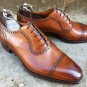 Handmade Brown Half Brogue Leather Shoes, Men Formal Cap Toe Dress Tuxedo Shoes