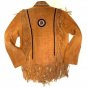WESTERN SUEDE JACKET, BROWN LEATHER NATIVE AMERICAN STYLE TASSEL JACKET MEN