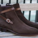 Men Chocolate Brown Suede Leather Handmade Jodhpurs Boots, Men Ankle Boots