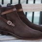 Men Chocolate Brown Suede Leather Handmade Jodhpurs Boots, Men Ankle Boots