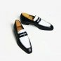 Men's Genuine leather shoes, Black and white Leather Moccasins Slippers