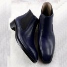 Handmade Navy Blue Chelsea Boot, Leather Casual Formal Dress Fashion Boots Men