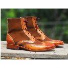 Men's Brown Boots, Genuine Suede Leather Boots, Wing tip Boot, Formal Boots