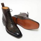 Dark  Coffee Brown Leather Ankle High Boots Handmade Cap Toe Boots Fashion Men