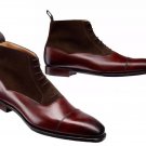 Men's Burgundy Ankle Boots, Two Tone Boots, Handmade Chelsea Lace up Dress Boots