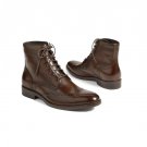 Dark Brown wing Tip Leather Boots, Men's Ankle High Brogue Leather Boots