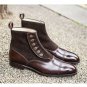 Hand Crafted Men Brown Button Boots, Men Ankle Boots Men Suede & Leather Boot