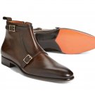 Handmade Double Monk Ankle Brown Boot Dress Formal Leather Boots Dress Boots Men